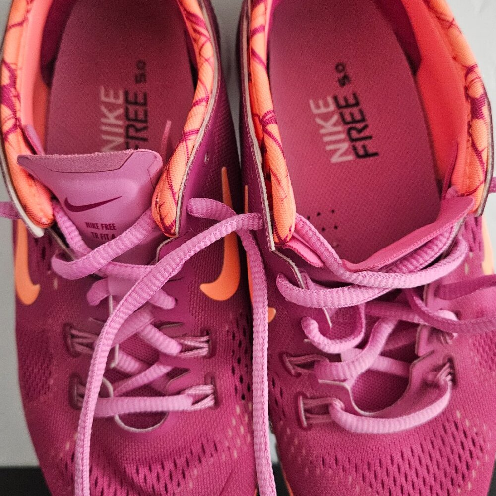 Nike Free 5.0 women's training shoes, size 6, pink w/ sunset Glow(orange)